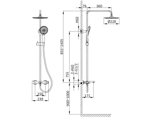 Душевая стойка Vincea Rondo VSFS-1R1GM с изливом, вороненая сталь