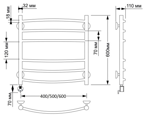 Полотенцесушитель латунный Secado Милан 3 50х60, электрический R, бронза