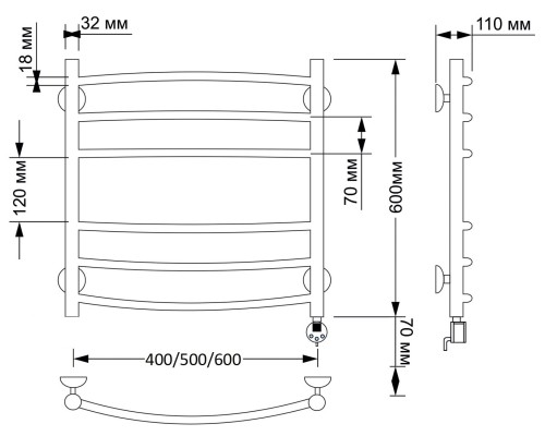 Полотенцесушитель латунный Secado Милан 3 50х60, электрический R, бронза