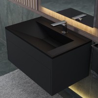 Раковина для ванной 80 см, Uperwood Lotus Quartz, черная матовая, космос