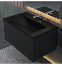 Раковина для ванной 80 см, Uperwood Lotus Quartz, черная матовая, космос