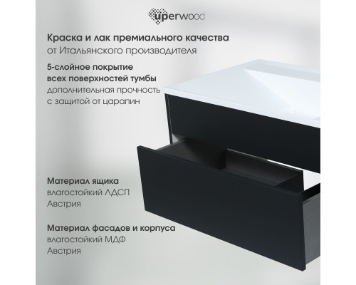 Тумба с раковиной подвесная Uperwood Lotus Premium 80х50х44 см, черная