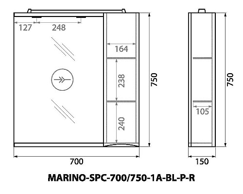 Зеркало со шкафом BelBagno MARINO-SPC-700/750-1A-BL-P-R 70 с подсветкой Bianco Lucido Зеркало со шкафом BelBagno MARINO-SPC-700/750-1A-BL-P-R 70 с подсветкой Bianco Lucido