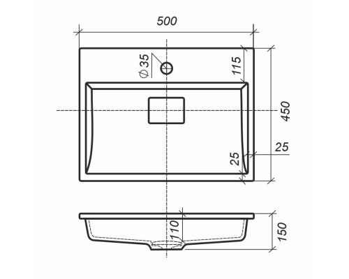 Раковина для ванной 50 см, Uperwood Barsa, белая глянцевая