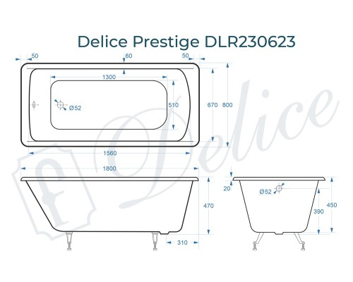 Ванна чугунная Delice Prestige 180х80