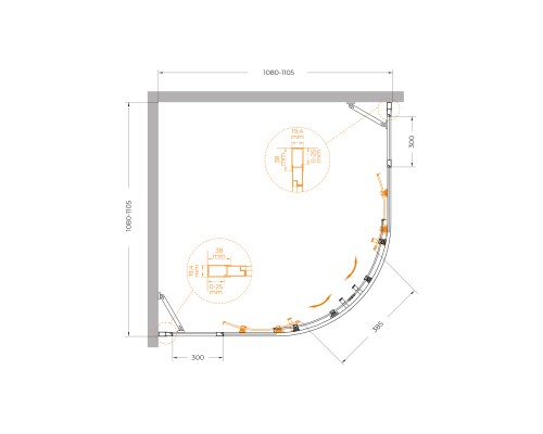 Душевой уголок Cezares Molveno R-22 110х110 MOLVENO-R-22-80+30-C-Cr-IV профиль Хром стекло прозрачное