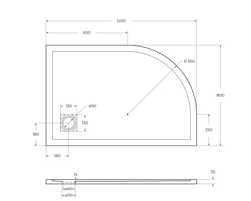 Душевой поддон из искусственного камня BelBagno Uno 120x80 R TRAY-MR-UNO-RH-120/80-550-35-W-R-CR Белый