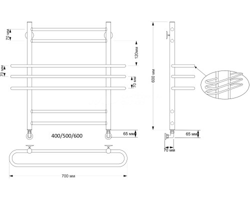 Полотенцесушитель латунный Secado Палермо 40х60, водяной, бронза