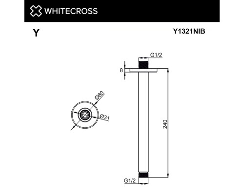 Кронштейн душевой потолочный WHITECROSS Y1321NIB брашированный никель