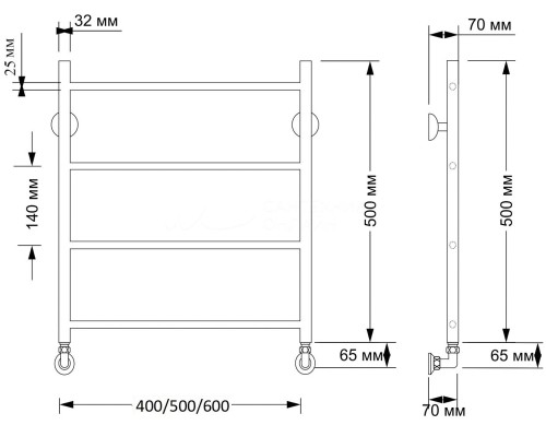 Полотенцесушитель латунный Secado Триада 1 плюс 40х50, водяной, бронза
