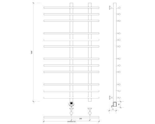 Полотенцесушитель латунный Secado Турин 3 100х20х70, электрический R, бронза