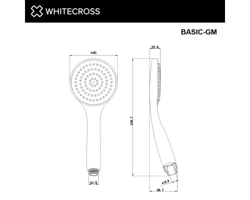 Душевая лейка 1 режим WHITECROSS BASIC-GM оружейная сталь