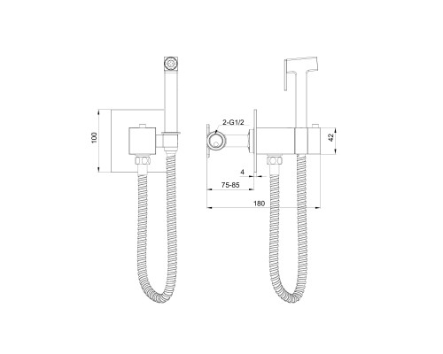 Смеситель с гигиеническим душем и термостатом, встраиваемая Wonzon&Woghand, Черный матовый