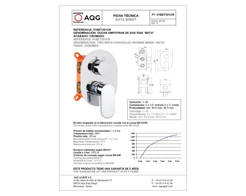 Встраиваемый смеситель для душа AQG Beta, с дивертером, хром