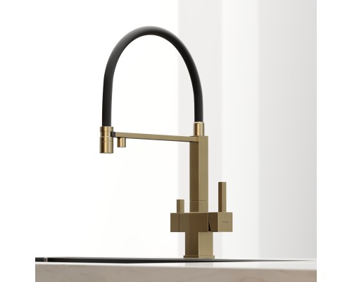 Смеситель для кухни SANCOS Moro SC4006BG с подключением фильтра для воды, браш золото