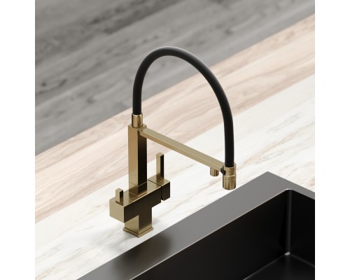 Смеситель для кухни SANCOS Moro SC4006BG с подключением фильтра для воды, браш золото
