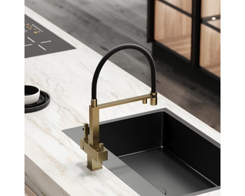 Смеситель для кухни SANCOS Moro SC4006BG с подключением фильтра для воды, браш золото