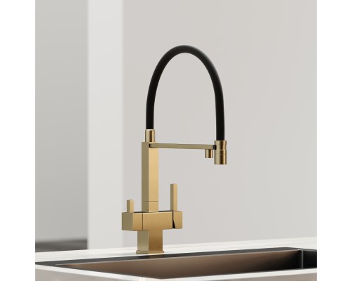 Смеситель для кухни SANCOS Moro SC4006BG с подключением фильтра для воды, браш золото