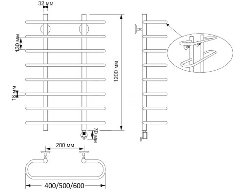Полотенцесушитель латунный Secado Венеция 60х120х20, электрический L, бронза