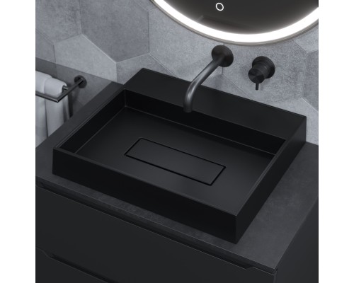 Раковина накладная прямоугольная, Uperwood Tanos Quartz 50 см, черная, "уголь"