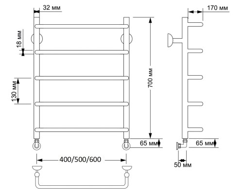 Полотенцесушитель латунный Secado Мерида 1 40х70, водяной, бронза