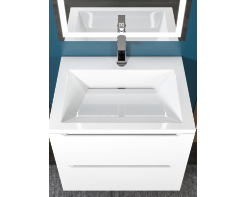 Раковина для ванной 60 см, Uperwood Olivia, с щелевым сливом, белая глянцевая