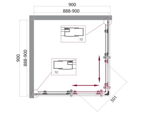 Душевой уголок BelBagno Uno 90х90 UNO-195-A-2-90-P-NERO Черный матовый рифленое