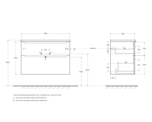 Тумба под раковину BelBagno Etna-H60 90 ETNA-H60-900-2C-SO-BL-P подвесная Bianco Lucido