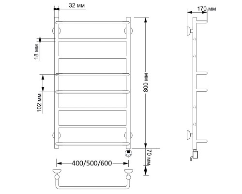 Полотенцесушитель латунный Secado Верона 1 40х80, электрический R, бронза