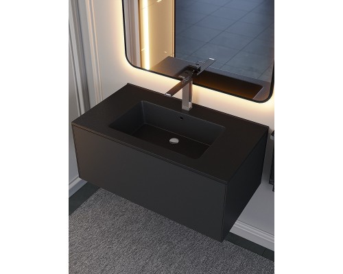 Раковина для ванной 86 см, Uperwood Parma Quartz, черная матовая, "космос"