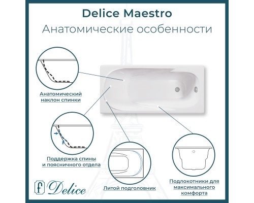 Ванна чугунная Delice Maestro 200х85 с отверстиями под ручки