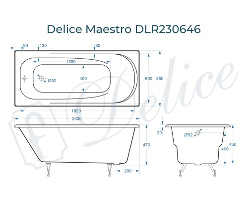 Ванна чугунная Delice Maestro 200х85