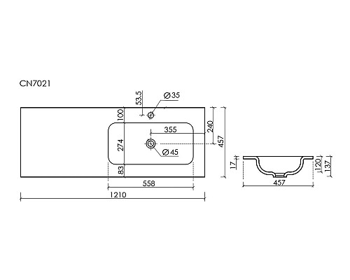 Раковина-столешница Накладная Sancos Grace 121 CN7021 Белый