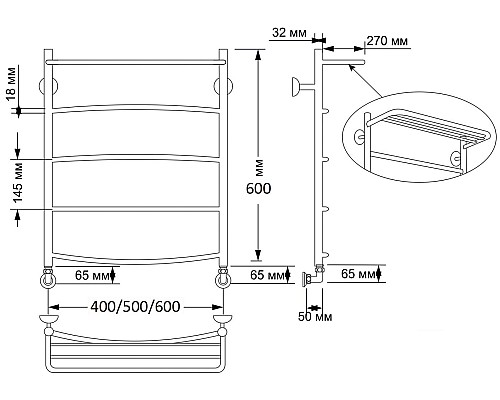 Полотенцесушитель латунный Secado Милан 4 40х60, водяной, бронза
