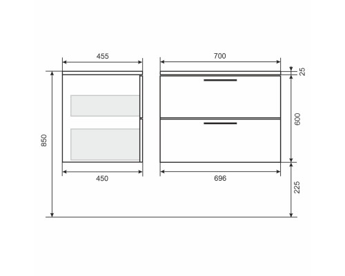 Тумба под раковину Uperwood Foster NEW 70 см, подвесная, серый графит