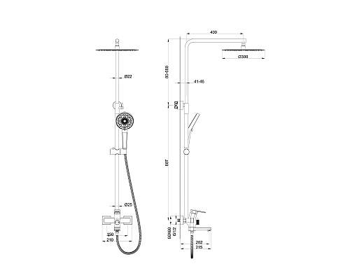 Душевая система Wonzon&Woghand, Черный матовый
