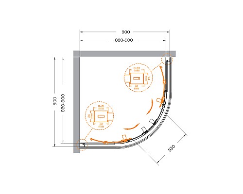 Душевой уголок Cezares Relax-304 90x90 RELAX-304-R-2-90-C-GM профиль Оружейная сталь стекло прозрачное