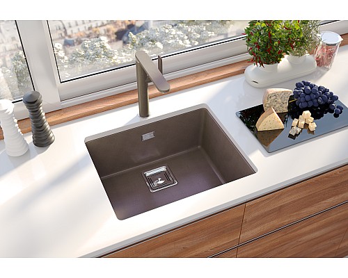 Кухонная мойка Alveus Quadrix 50 Granital 1108035 бежевая в комплекте с сифоном