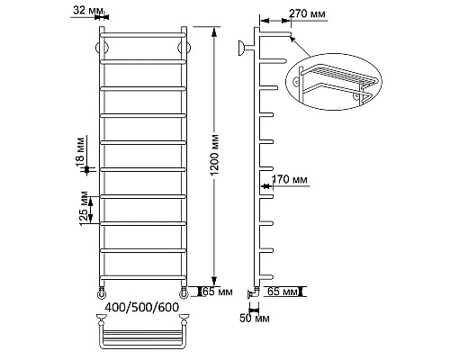Полотенцесушитель латунный Secado Мерида 2 40х120, водяной, бронза