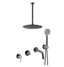 Встраиваемый комплект для ванны (смеситель, душ 30см) Benesque Lumiere черный брашированный