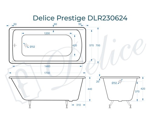 Ванна чугунная Delice Prestige 170х70