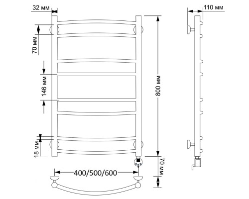 Полотенцесушитель латунный Secado Милан 2 50х80, электрический R, бронза