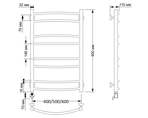 Полотенцесушитель латунный Secado Милан 2 50х80, электрический R, бронза