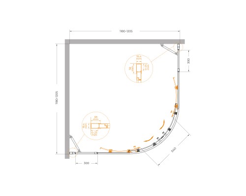 Душевой уголок Cezares Molveno 120x120 MOLVENO-R-22-90+30-C-Cr-IV профиль Хром стекло прозрачное