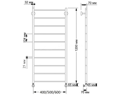 Полотенцесушитель латунный Secado Триада 1 плюс 40х120, водяной, бронза
