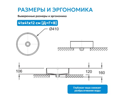 Раковина накладная ABBER Bequem белая