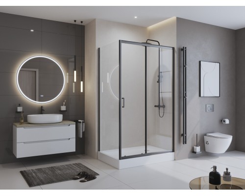 Душевой уголок BelBagno Uno 120x80 профиль Черный матовый стекло прозрачное