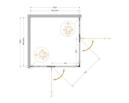 Душевой уголок Cezares Liner 100x100 LINER-A-2-100-C-Cr профиль Хром стекло прозрачное