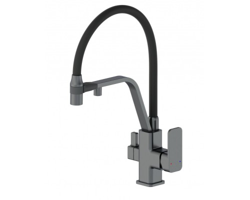 Смеситель для кухни с гибким изливом и подключением фильтра Wonzon&Woghand, Темный графит