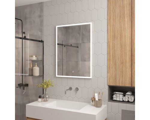 Зеркало Континент Frame 700x1000 с подсветкой Белое с сенсорным выключателем